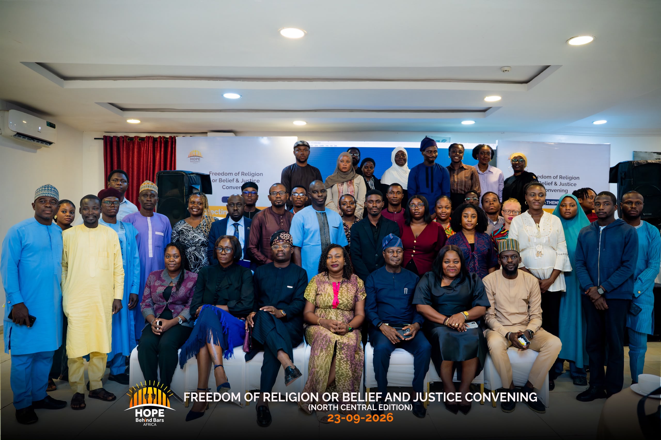 Participants at the freedom of religion event pose together for a group photograph